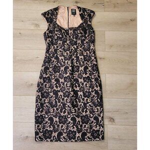 JAX Sleeveless Knee Length Black & Cream Floral Lace Cocktail Dress Size 10 READ